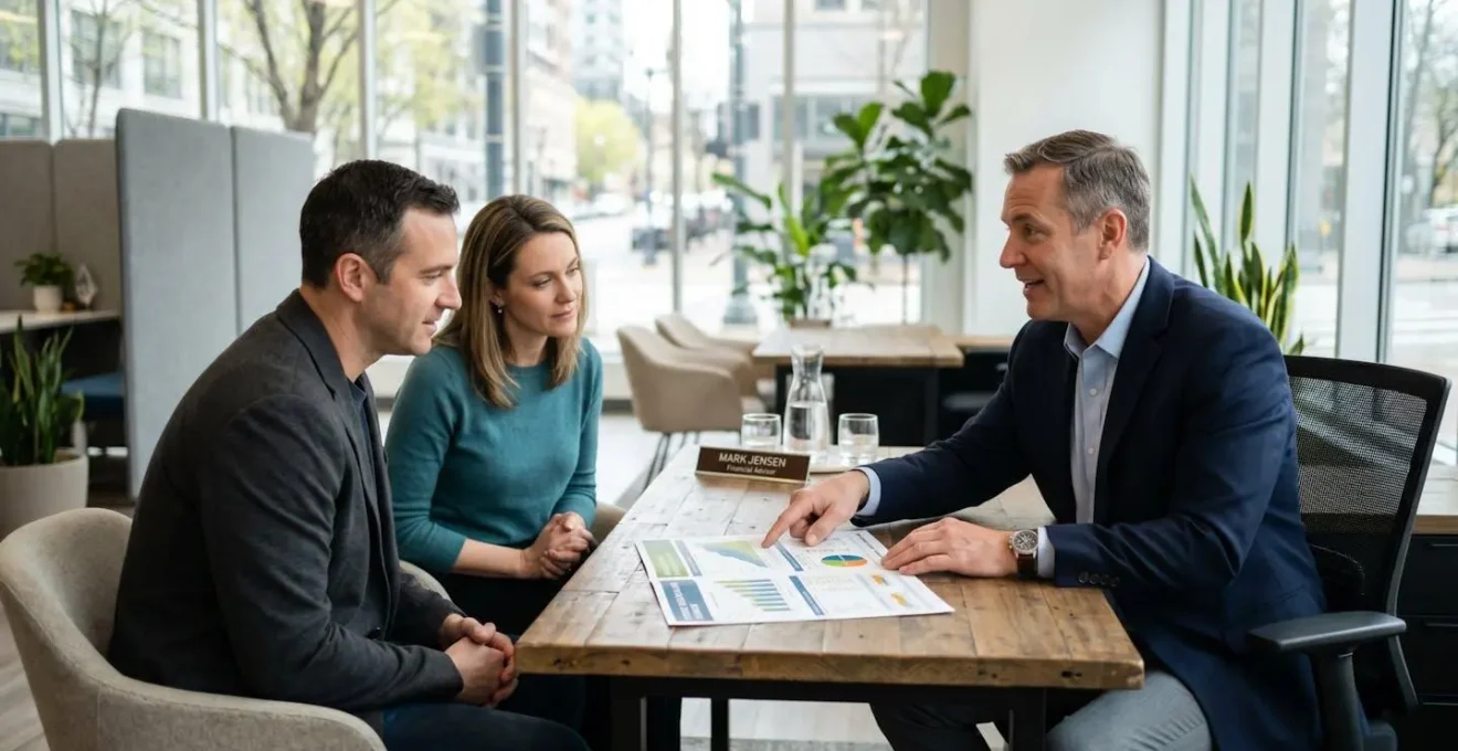 Conseiller financier en entretien avec un client pour expliquer une offre de crédit immobilier